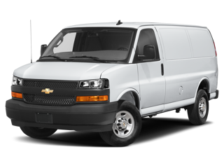 A white Chevy Express Cargo Van