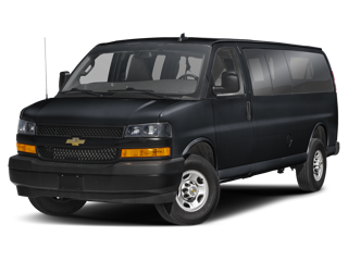 A black Chevy Express Passenger van
